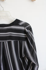 Suzy Shier Black & White Striped Sheer Long Sleeved Top | M