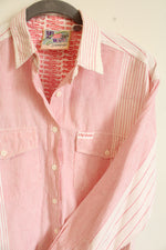 50's Swing Time Vintage Cotton Pink & White Striped Button Down Shirt | M