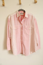 50's Swing Time Vintage Cotton Pink & White Striped Button Down Shirt | M