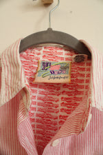 50's Swing Time Vintage Cotton Pink & White Striped Button Down Shirt | M