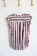 Agnes & Dora Pink Purple & Gray Striped Cuffed Sleeve Button Down Top | XXS