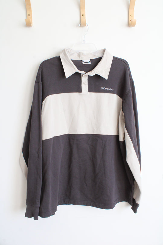 Columbia Gray & Beige Collared Fleece Lined Rugby Shirt | XXL