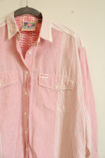 50's Swing Time Vintage Cotton Pink & White Striped Button Down Shirt | M