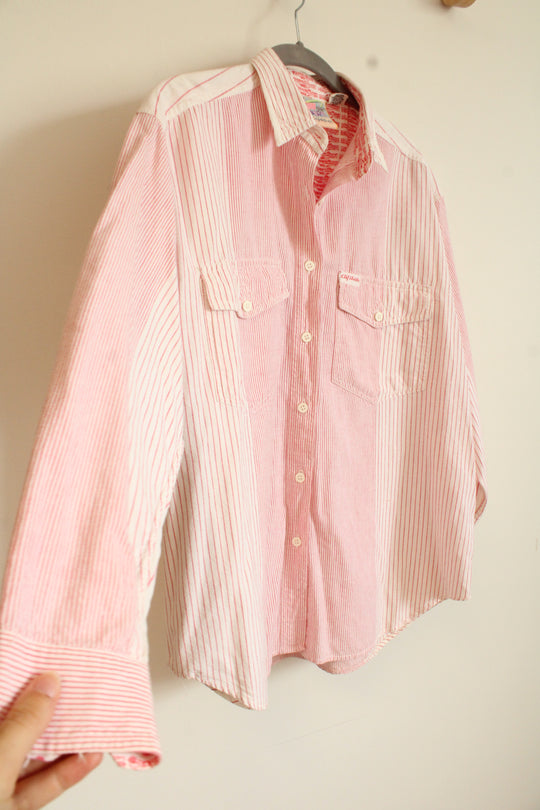 50's Swing Time Vintage Cotton Pink & White Striped Button Down Shirt | M