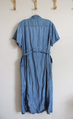 Lands' End Chambray Denim Button Down Midi Dress | L (14/16)