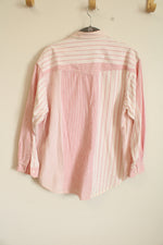 50's Swing Time Vintage Cotton Pink & White Striped Button Down Shirt | M