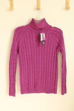 NEW Preswick and Moore Purple Cable Knit Turtleneck Sweater | M-P
