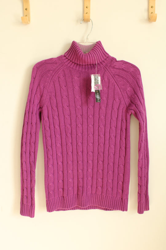 NEW Preswick and Moore Purple Cable Knit Turtleneck Sweater | M-P