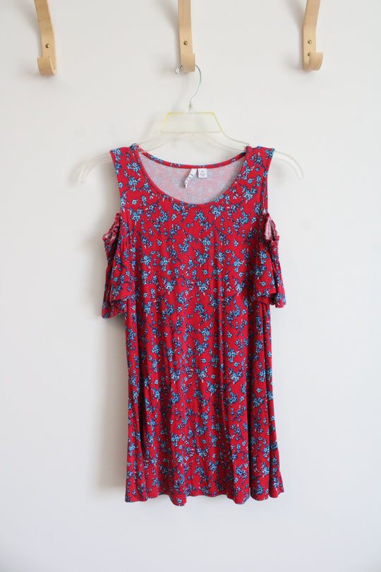 Elle Red & Blue Floral Cold Shoulder Top | XS