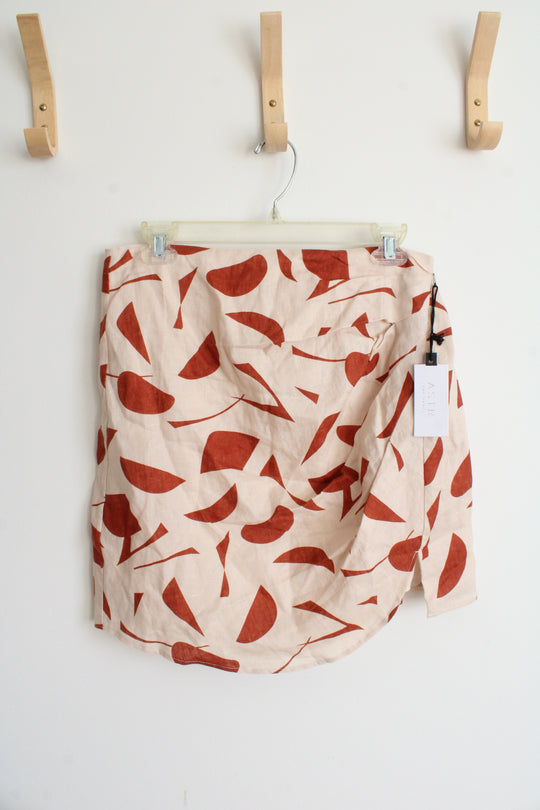 NEW Astr The Label Nirina Tan & Terracotta Patterned Linen Mini Skirt | L