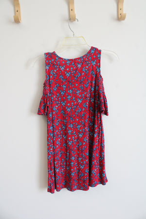 Elle Red & Blue Floral Cold Shoulder Top | XS