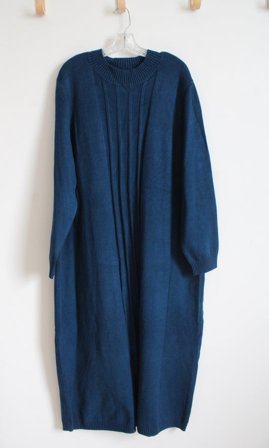 Jessica London Blue Long Sleeved Sweater Midi Dress | 26/28