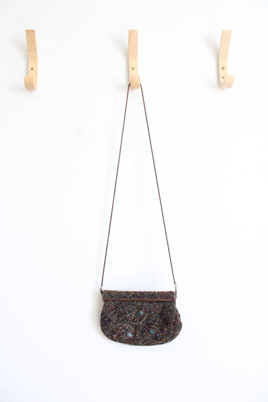 Vintage Multi-Colored Beaded Magnetic Clasp Crossbody Bag