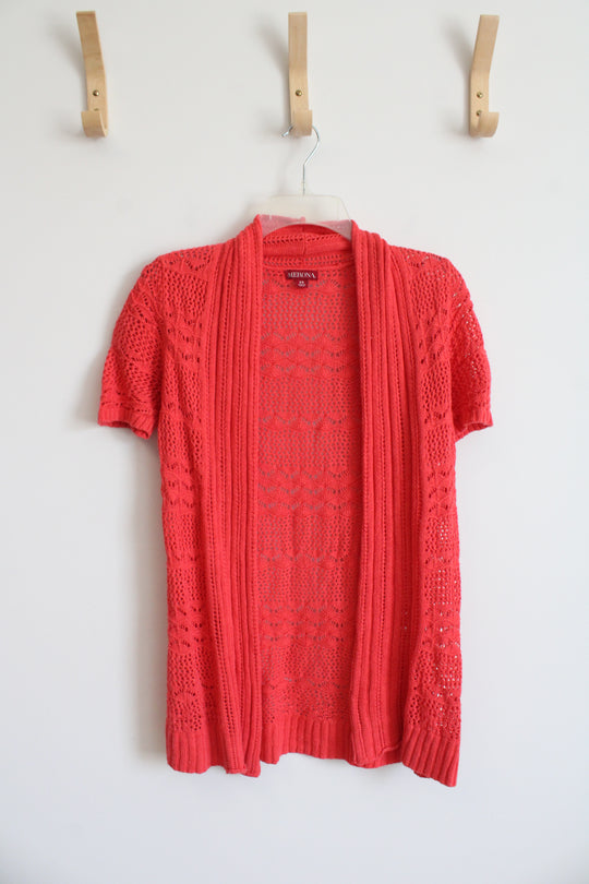 Merona Orange Crochet Short Sleeved Linen Blend Cardigan | XS