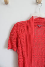 Merona Orange Crochet Short Sleeved Linen Blend Cardigan | XS