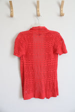Merona Orange Crochet Short Sleeved Linen Blend Cardigan | XS