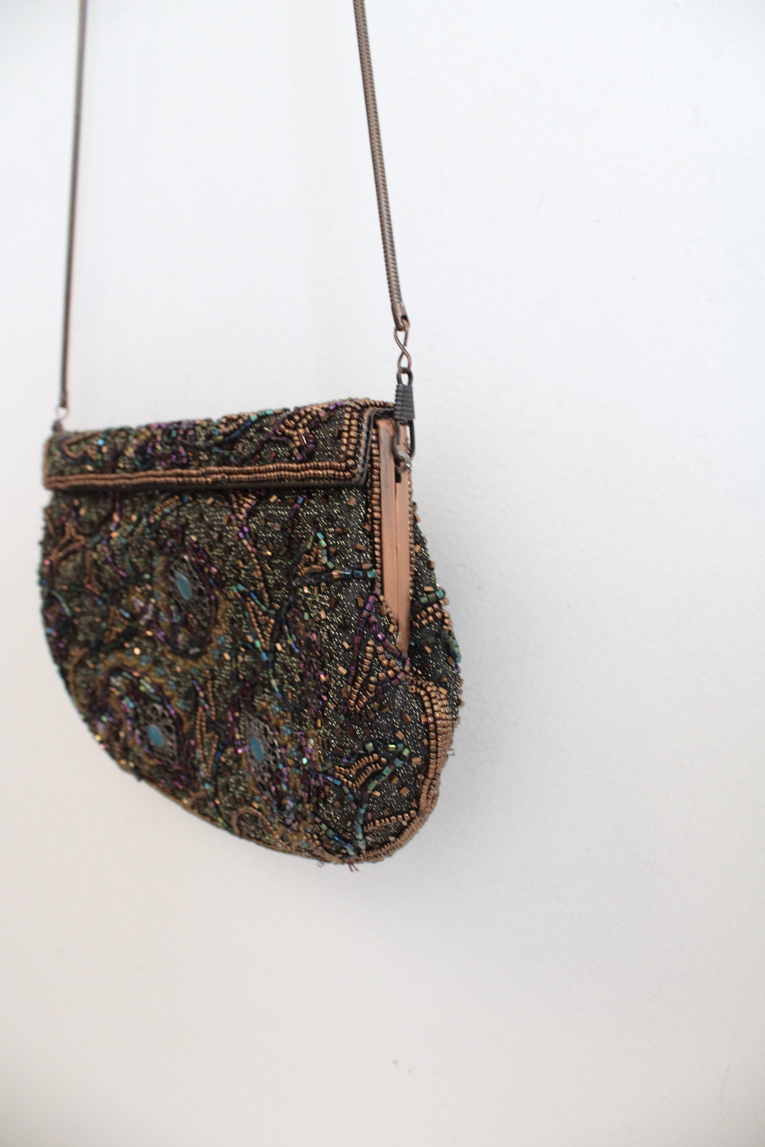 Vintage Multi-Colored Beaded Magnetic Clasp Crossbody Bag