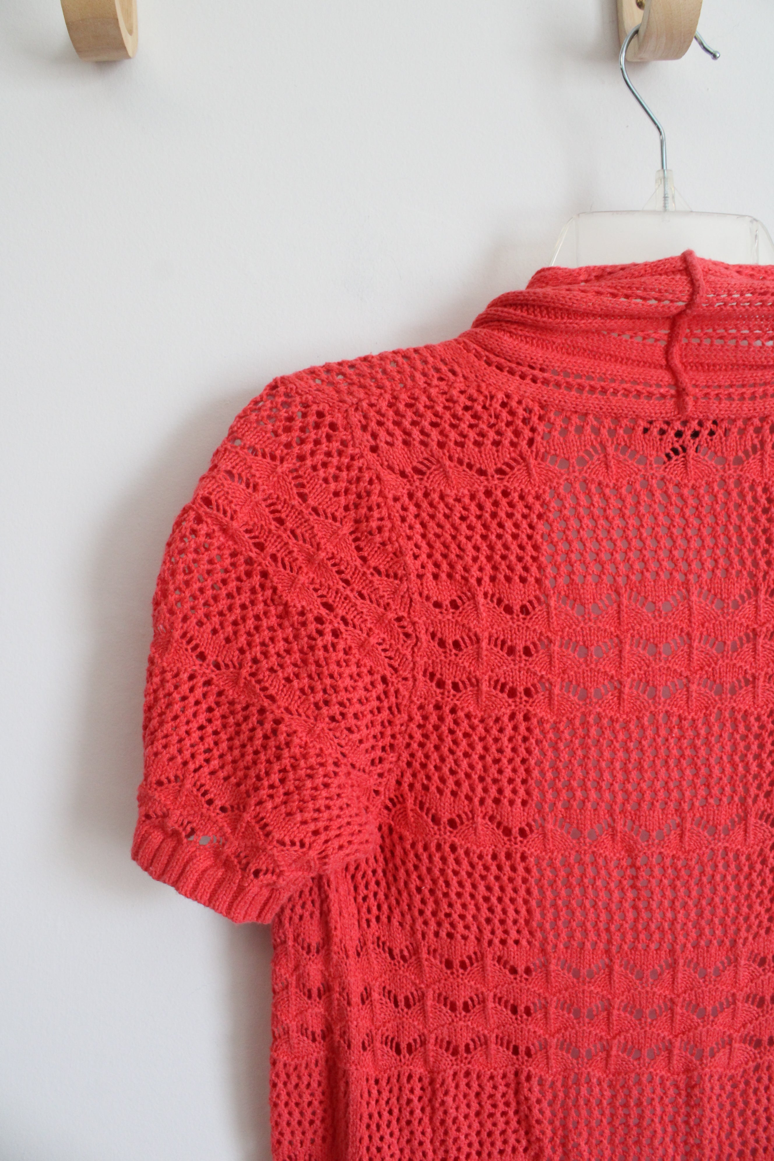 Merona Orange Crochet Short Sleeved Linen Blend Cardigan | XS