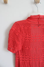 Merona Orange Crochet Short Sleeved Linen Blend Cardigan | XS