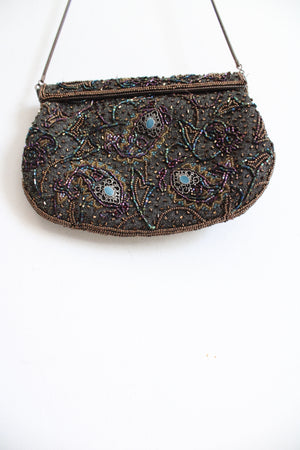 Vintage Multi-Colored Beaded Magnetic Clasp Crossbody Bag