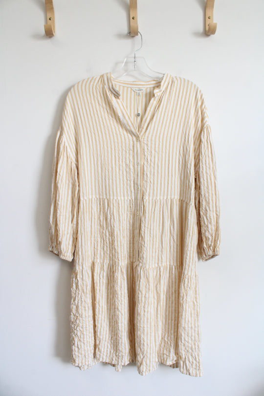 NEW Max Studio Yellow & White Striped Buttoned Down Dress | S