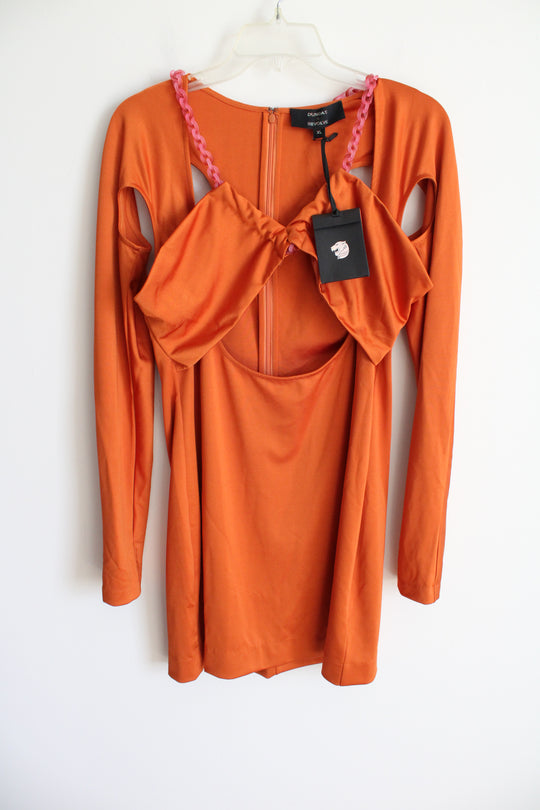 NEW Dundas X Revolve Orange Pink Chain Cutout Dress | XL