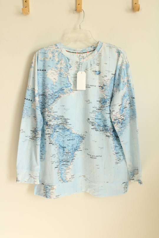 NEW Exclusive Blue World Map LS Top | XL