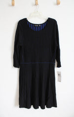 NEW Nina Leonard Black & Blue Under Layer Ribbed Dress | 1X