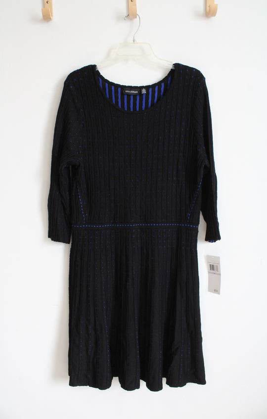 NEW Nina Leonard Black & Blue Under Layer Ribbed Dress | 1X