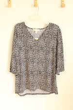 NEW Michael Kors Gray Black and White Cheetah Top with Gold Cutout Sleeves | XL