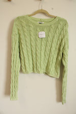 NEW American Eagle Lime Green Cotton Cable Knit Crop Sweater | M