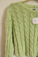 NEW American Eagle Lime Green Cotton Cable Knit Crop Sweater | M