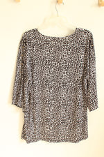 NEW Michael Kors Gray Black and White Cheetah Top with Gold Cutout Sleeves | XL