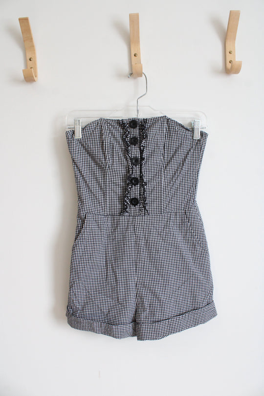 Bebe Black & White Checkered Strapless Romper | XS