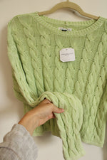 NEW American Eagle Lime Green Cotton Cable Knit Crop Sweater | M