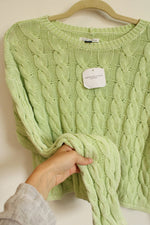 NEW American Eagle Lime Green Cotton Cable Knit Crop Sweater | M