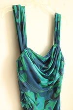NEW Pretty Garden Blue and Green Mesh Maxi Dress with Rouching | L