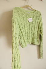 NEW American Eagle Lime Green Cotton Cable Knit Crop Sweater | M
