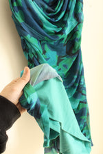 NEW Pretty Garden Blue and Green Mesh Maxi Dress with Rouching | L