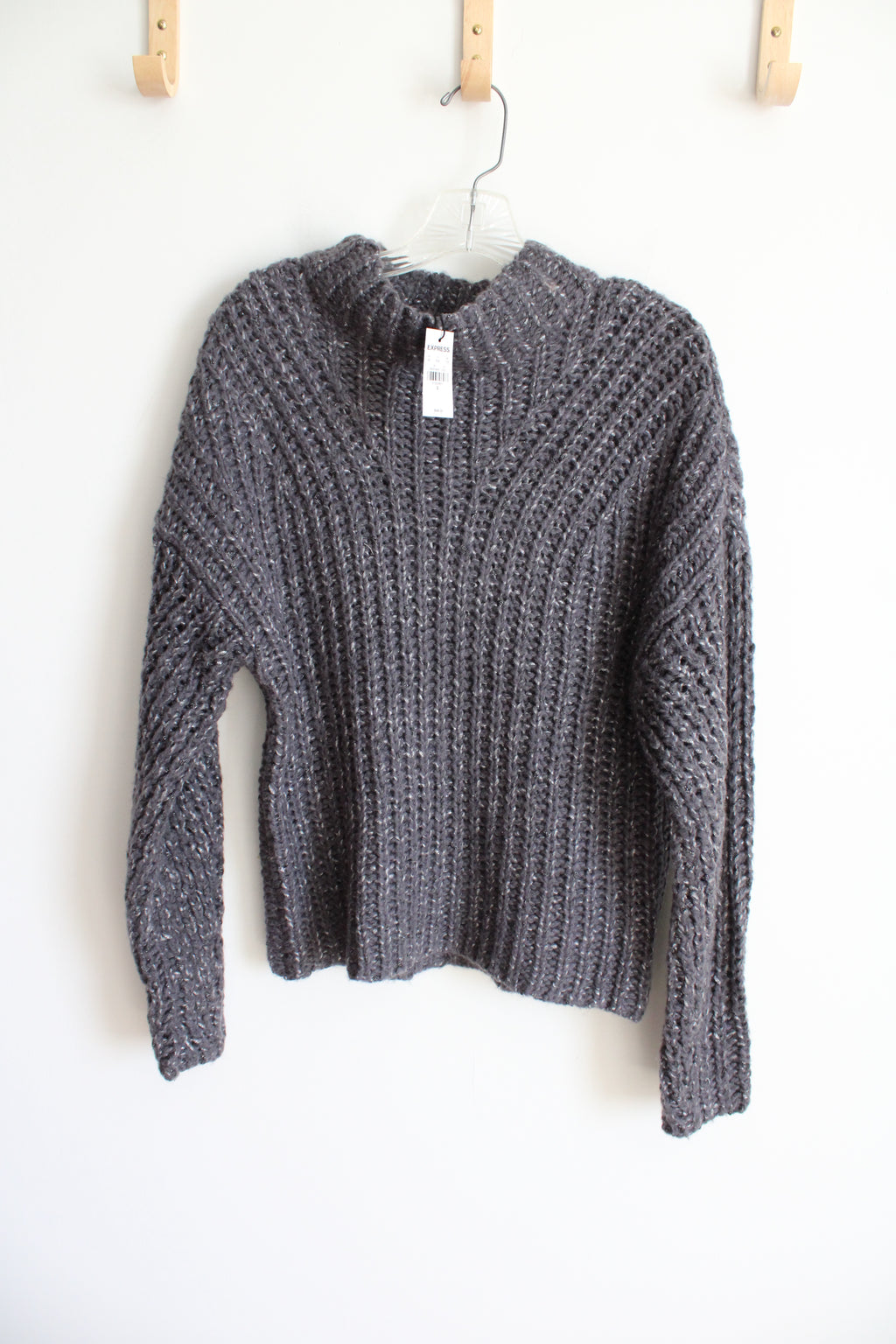 NEW Express Gray Shimmer Thick Knit Mock Neck Sweater | S