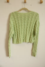 NEW American Eagle Lime Green Cotton Cable Knit Crop Sweater | M