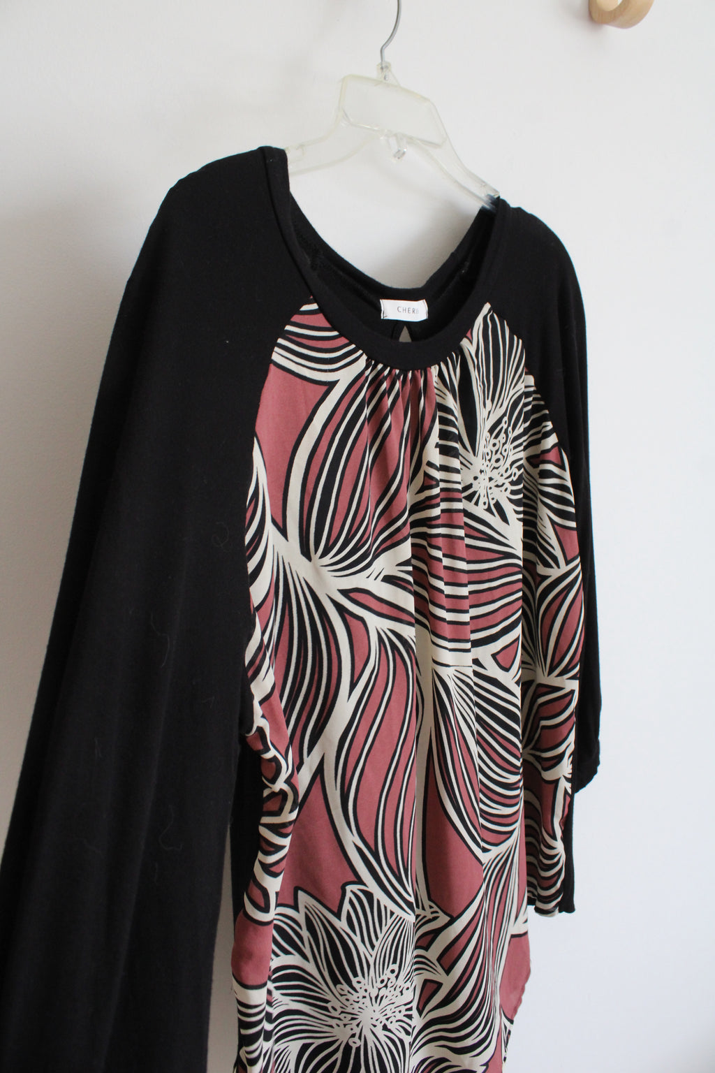 Cherish Pink Tan & Black Patterned Long Sleeved Top | L