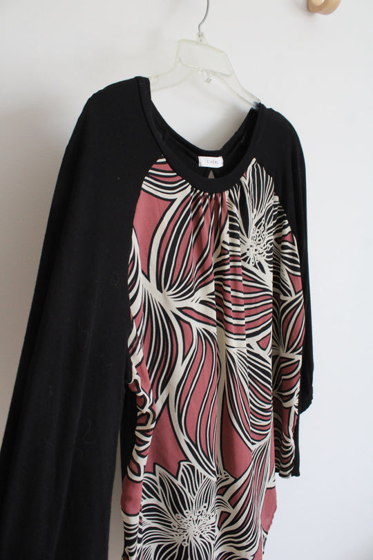 Cherish Pink Tan & Black Patterned Long Sleeved Top | L