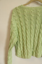 NEW American Eagle Lime Green Cotton Cable Knit Crop Sweater | M