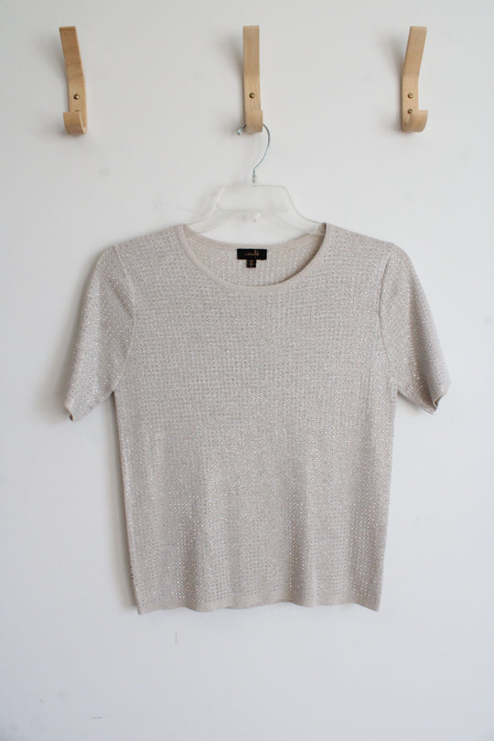 On Twelfth Beige Silver Embellished Top | XL