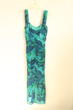 NEW Pretty Garden Blue and Green Mesh Maxi Dress with Rouching | L