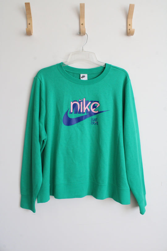 Nike Kelly Green Pink & Blue Logo Crewneck Sweatshirt | 2X