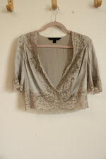 Express Design Studio Silk Blend Gray Lace Vintage Top | S