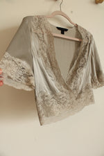 Express Design Studio Silk Blend Gray Lace Vintage Top | S