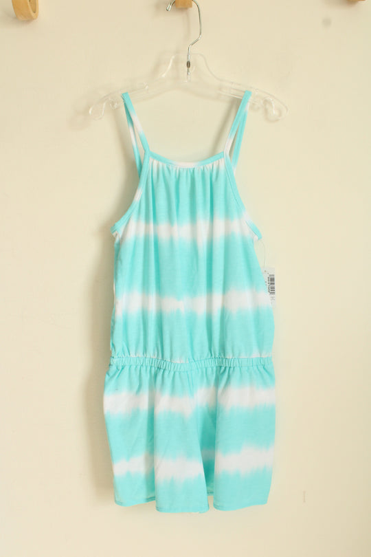 NEW Children's Place Teal and White Tie-dyed Sleeveless Romper | 7/8